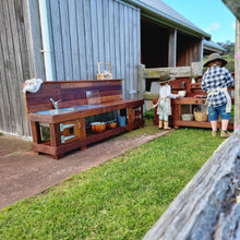 Load image into Gallery viewer, TWO Piece Set Children's Mud Kitchen, Outdoor Play Kitchen, Working Tap, Double Oven Door & Stove Top, Hardwood, Australian Made Educational Resources