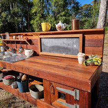 Load image into Gallery viewer, 2m Mud Kitchen, Outdoor Play Kitchen, Working Tap, Hardwood Educational Resource
