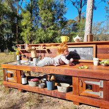 Load image into Gallery viewer, 2m Mud Kitchen, Outdoor Play Kitchen, Working Tap, Hardwood Educational Resource