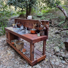 Load image into Gallery viewer, Tall 2m Hardwood Mud Kitchen, Outdoor Play Kitchen, Working Tap, Primary Educational Resource