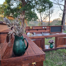 Load image into Gallery viewer, TWO Piece Taller Set, Outdoor Play Kitchen, Working Tap, Double Door, Work Bench, Hardwood, Australian Made Educational Resources