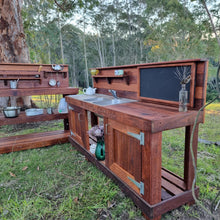 Load image into Gallery viewer, TWO Piece Taller Set, Outdoor Play Kitchen, Working Tap, Double Door, Work Bench, Hardwood, Australian Made Educational Resources