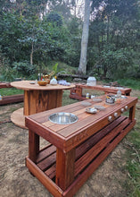 Load image into Gallery viewer, FOUR Piece Hardwood Mud Kitchen Set, Round Table, Outdoor Play Kitchen Set, Double Oven Door & Stove Tops, Hardwood, Australian Made Educational Resources