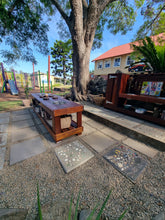 Load image into Gallery viewer, THREE Piece Set Children's Hardwood Mud Kitchen With Bowls, Fridge & Pantry Cupboard, Stove Top Bench & Planter Sand Pit Box, Educational Resources