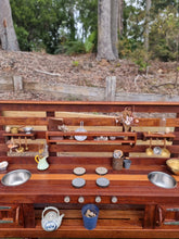 Load image into Gallery viewer, TWO Piece Set Children's Mud Kitchen, High Back Frame, Outdoor Play Kitchen, Working Tap, Double Oven Door & Stove Top, Hardwood, Australian Made Educational Resources