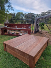 Load image into Gallery viewer, Hardwood Sandpit Planter Box With Mess Deck Lid on Wheels