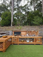 Load image into Gallery viewer, TWO Piece Set Children's Mud Kitchen, Outdoor Play Kitchen, Working Tap, Double Oven Door & Stove Top, Hardwood, Australian Made Educational Resources