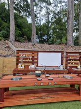 Load image into Gallery viewer, FOUR Piece Hardwood Mud Kitchen Set, High Back Frame, Outdoor Play Kitchen, Working Tap, Double Oven Door & Stove Tops, Hardwood, Australian Made Educational Resources