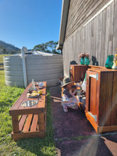 Load image into Gallery viewer, THREE Piece Set Children's Hardwood Mud Kitchens, Outdoor Play Kitchen, 2x Working Taps & Sinks, Fridge & Pantry Cupboard, Educational Resource