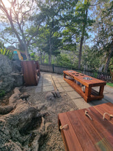 Load image into Gallery viewer, THREE Piece Set Children's Hardwood Mud Kitchen With Bowls, Fridge & Pantry Cupboard, Stove Top Bench & Planter Sand Pit Box, Educational Resources