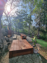 Load image into Gallery viewer, THREE Piece Set Children's Hardwood Mud Kitchen With Bowls, Fridge & Pantry Cupboard, Stove Top Bench & Planter Sand Pit Box, Educational Resources