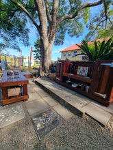 Load image into Gallery viewer, THREE Piece Set Children's Hardwood Mud Kitchen With Bowls, Fridge & Pantry Cupboard, Stove Top Bench & Planter Sand Pit Box, Educational Resources