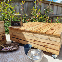 Load image into Gallery viewer, Hardwood Sandpit Planter Box With Mess Deck Lid on Wheels