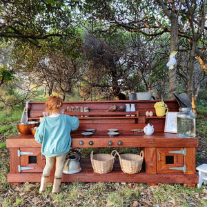 Children's Mud Kitchen, Outdoor Play Kitchen, Double Oven Door & Stove Top, Hardwood