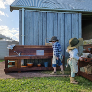 Children's Mud Kitchen Set, Outdoor Play Kitchen, Working Tap, Double Oven Door & Stove Top, Hardwood, Australian Made Educational Resources