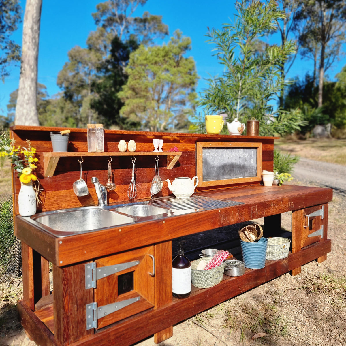 Spring Mud Kitchen 2m Mud Kitchen, Outdoor Play Kitchen, Working Tap, Hardwood Educationa ...