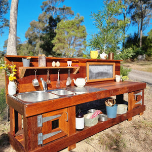 2m Mud Kitchen, Outdoor Play Kitchen, Working Tap, Hardwood Educational Resource