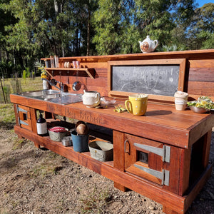 2m Mud Kitchen, Outdoor Play Kitchen, Working Tap, Hardwood Educational Resource