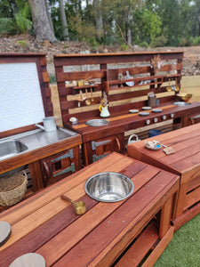FOUR Piece Hardwood Mud Kitchen Set, High Back Frame, Outdoor Play Kit ...