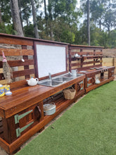 Load image into Gallery viewer, TWO Piece Set Children&#39;s Mud Kitchen, High Back Frame, Outdoor Play Kitchen, Working Tap, Double Oven Door &amp; Stove Top, Hardwood, Australian Made Educational Resources
