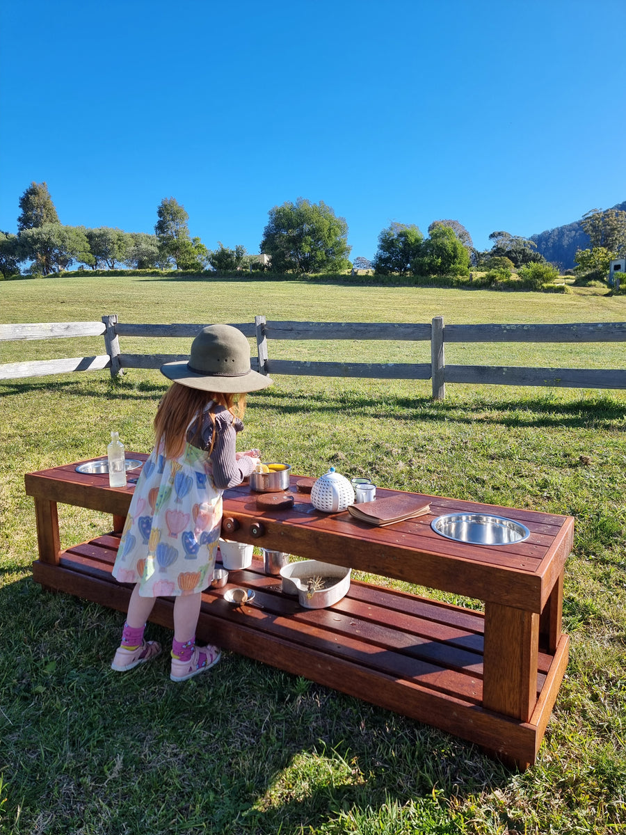 Children's Mud Kitchen, Potion Play Table Hardwood Bench with Stove To ...