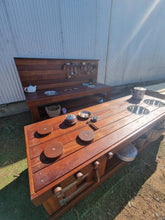 Load image into Gallery viewer, TWO Piece Set Children&#39;s Mud Kitchen Open-Ended Potion Play Table Hardwood Bench with Oven Door &amp; Stove Top
