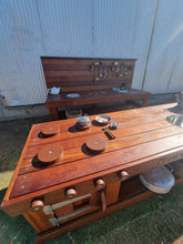 Load image into Gallery viewer, TWO Piece Set Children&#39;s Mud Kitchen Open-Ended Potion Play Table Hardwood Bench with Oven Door &amp; Stove Top
