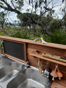Children's Mud Kitchen, Outdoor Play Kitchen, Double Oven Door & Stove Top, Hardwood