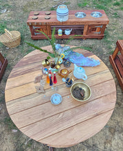 Load image into Gallery viewer, FOUR Piece Hardwood Mud Kitchen Set, Round Table, Outdoor Play Kitchen Set, Double Oven Door &amp; Stove Tops, Hardwood, Australian Made Educational Resources
