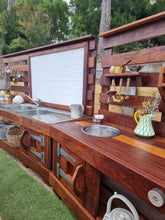 Load image into Gallery viewer, TWO Piece Set Children&#39;s Mud Kitchen, High Back Frame, Outdoor Play Kitchen, Working Tap, Double Oven Door &amp; Stove Top, Hardwood, Australian Made Educational Resources
