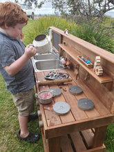 Load image into Gallery viewer, Children&#39;s Mud Kitchen, Outdoor Play Kitchen, Double Oven Door &amp; Stove Top, Hardwood
