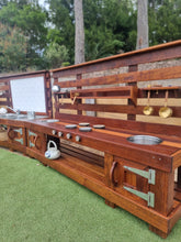 Load image into Gallery viewer, TWO Piece Set Children&#39;s Mud Kitchen, High Back Frame, Outdoor Play Kitchen, Working Tap, Double Oven Door &amp; Stove Top, Hardwood, Australian Made Educational Resources
