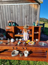 Load image into Gallery viewer, TWO Piece Set Children&#39;s Hardwood Mud Kitchens, Outdoor Play Kitchen, Working Tap, Fridge &amp; Pantry Cupboard, Educational Resource
