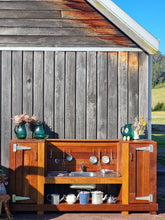 Load image into Gallery viewer, Children&#39;s Hardwood Mud Kitchen, Outdoor Play Kitchen, Working Tap, Fridge &amp; Pantry Cupboard, Educational Resource
