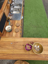 Load image into Gallery viewer, TWO Piece Set Children's Mud Kitchen, Outdoor Play Kitchen, Working Tap, Double Oven Door &amp; Stove Top, Hardwood, Australian Made Educational Resources
