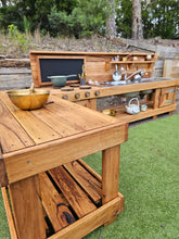 Load image into Gallery viewer, TWO Piece Set Children's Mud Kitchen, Outdoor Play Kitchen, Working Tap, Double Oven Door &amp; Stove Top, Hardwood, Australian Made Educational Resources
