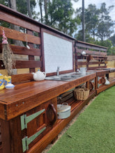 Load image into Gallery viewer, TWO Piece Set Children&#39;s Mud Kitchen, High Back Frame, Outdoor Play Kitchen, Working Tap, Double Oven Door &amp; Stove Top, Hardwood, Australian Made Educational Resources
