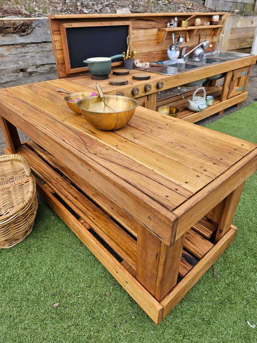 TWO Piece Set Children's Mud Kitchen, Outdoor Play Kitchen, Working Ta ...