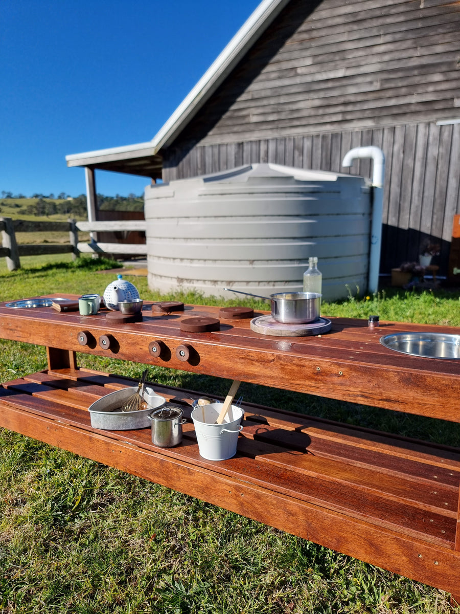 Children's Mud Kitchen, Potion Play Table Hardwood Bench with Stove To ...