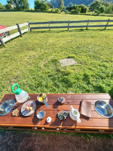Children's Mud Kitchen, Potion Play Table Hardwood Bench with Stove Top