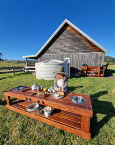 Children's Mud Kitchen, Potion Play Table Hardwood Bench with Stove Top