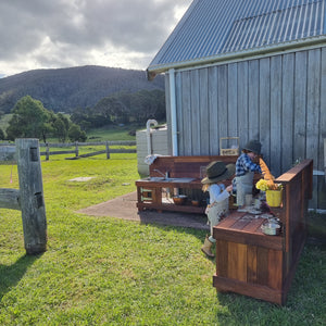 Children's Mud Kitchen Set, Outdoor Play Kitchen, Working Tap, Double Oven Door & Stove Top, Hardwood, Australian Made Educational Resources