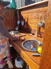 Load image into Gallery viewer, Children&#39;s Hardwood Mud Kitchen, Outdoor Play Kitchen, Fridge &amp; Pantry Cupboard, Educational Resource
