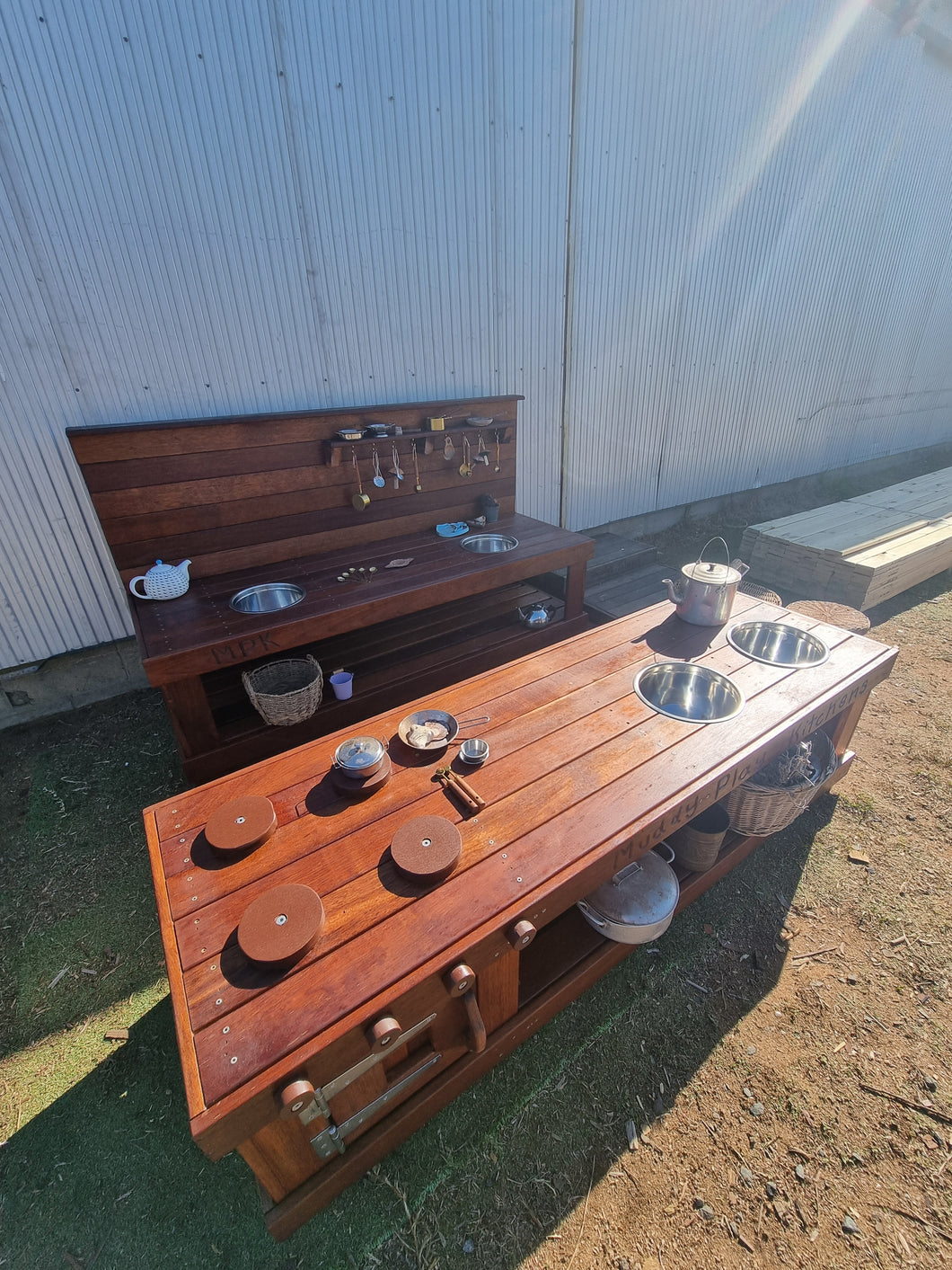 Children's Mud Kitchen, Open-Ended Potion Play Table Hardwood Bench with Oven Door & Stove Top
