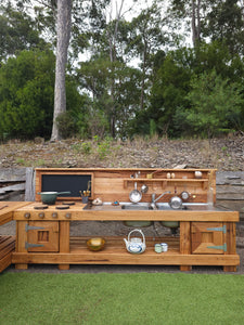 TWO Piece Set Children's Mud Kitchen, Outdoor Play Kitchen, Working Ta ...