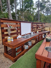 Load image into Gallery viewer, FOUR Piece Hardwood Mud Kitchen Set, High Back Frame, Outdoor Play Kitchen, Working Tap, Double Oven Door &amp; Stove Tops, Hardwood, Australian Made Educational Resources
