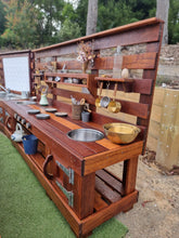 Load image into Gallery viewer, TWO Piece Set Children&#39;s Mud Kitchen, High Back Frame, Outdoor Play Kitchen, Working Tap, Double Oven Door &amp; Stove Top, Hardwood, Australian Made Educational Resources
