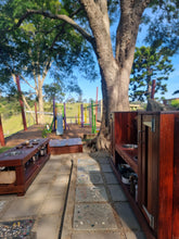 Load image into Gallery viewer, THREE Piece Set Children's Hardwood Mud Kitchen With Bowls, Fridge &amp; Pantry Cupboard, Stove Top Bench &amp; Planter Sand Pit Box, Educational Resources
