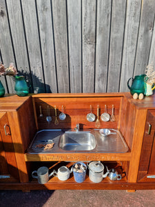 Children's Hardwood Mud Kitchen, Outdoor Play Kitchen, Working Tap, Fridge & Pantry Cupboard, Educational Resource