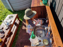 Load image into Gallery viewer, TWO Piece Set Children&#39;s Hardwood Mud Kitchens, Outdoor Play Kitchen, Working Tap, Fridge &amp; Pantry Cupboard, Educational Resource
